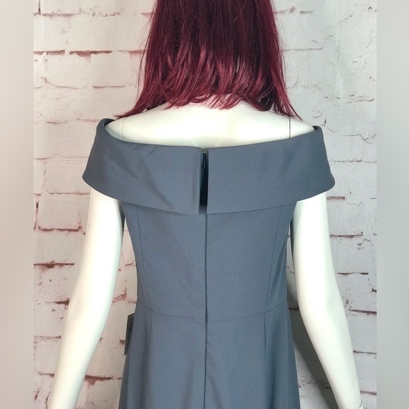 DESSY COLLECTION Silver Stone Blue off shoulder full length dress Size 16 NWT - Picture 5 of 15